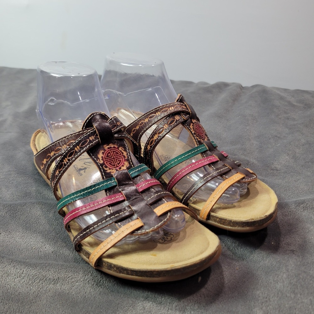Elite by Corkys Chattanooga Brown Multi Color Strappy Slide Sandals‎ Womens 8